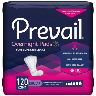 Prevail Incontinent Pad 16" L Overnight 120 Ct