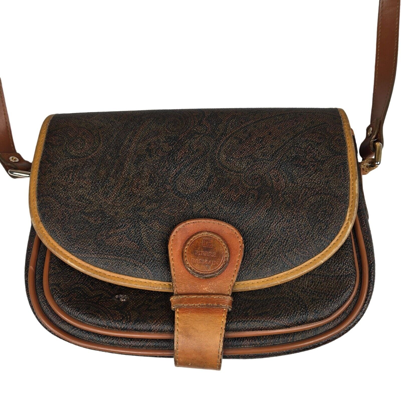Vintage Pierre Balmain Brown Leather Canvas Paisley Vintage Pierre Balmain Brown Leather Canvas Paisley