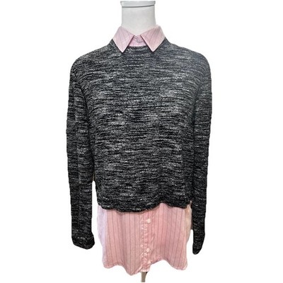 Alice + Olivia Maelynn Pink Layered Collar Sweater Top Knit Striped Sz M Preppy
