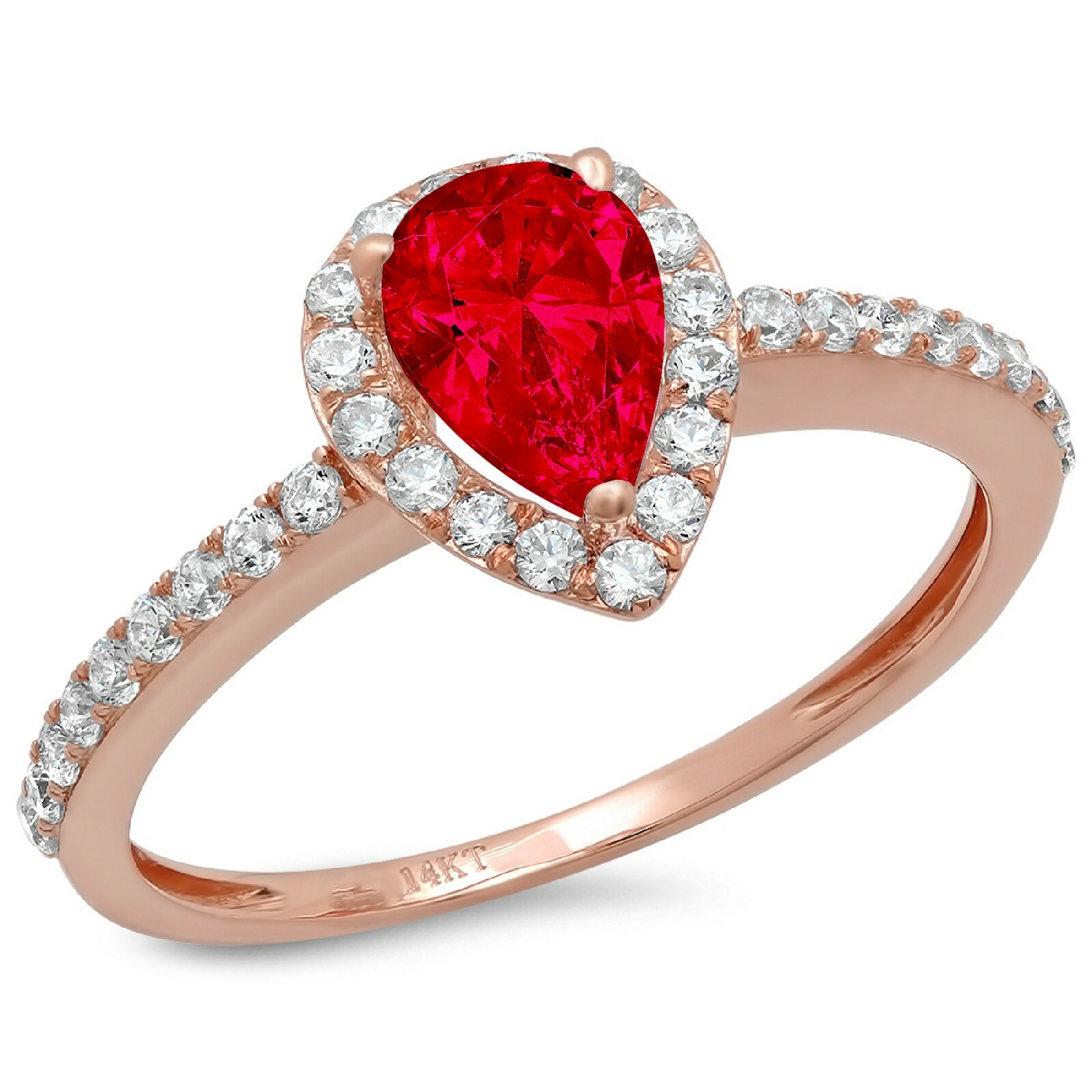 Pre-owned Pucci 1.22ct Pear Simulated Ruby Promise Bridal Wedding Designer Ring 14k Rose Gold In Red