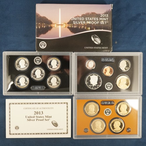 2013 US Mint Silver Proof Set w/ Box & COA, Milk Spots on Quarter - Free Ship US