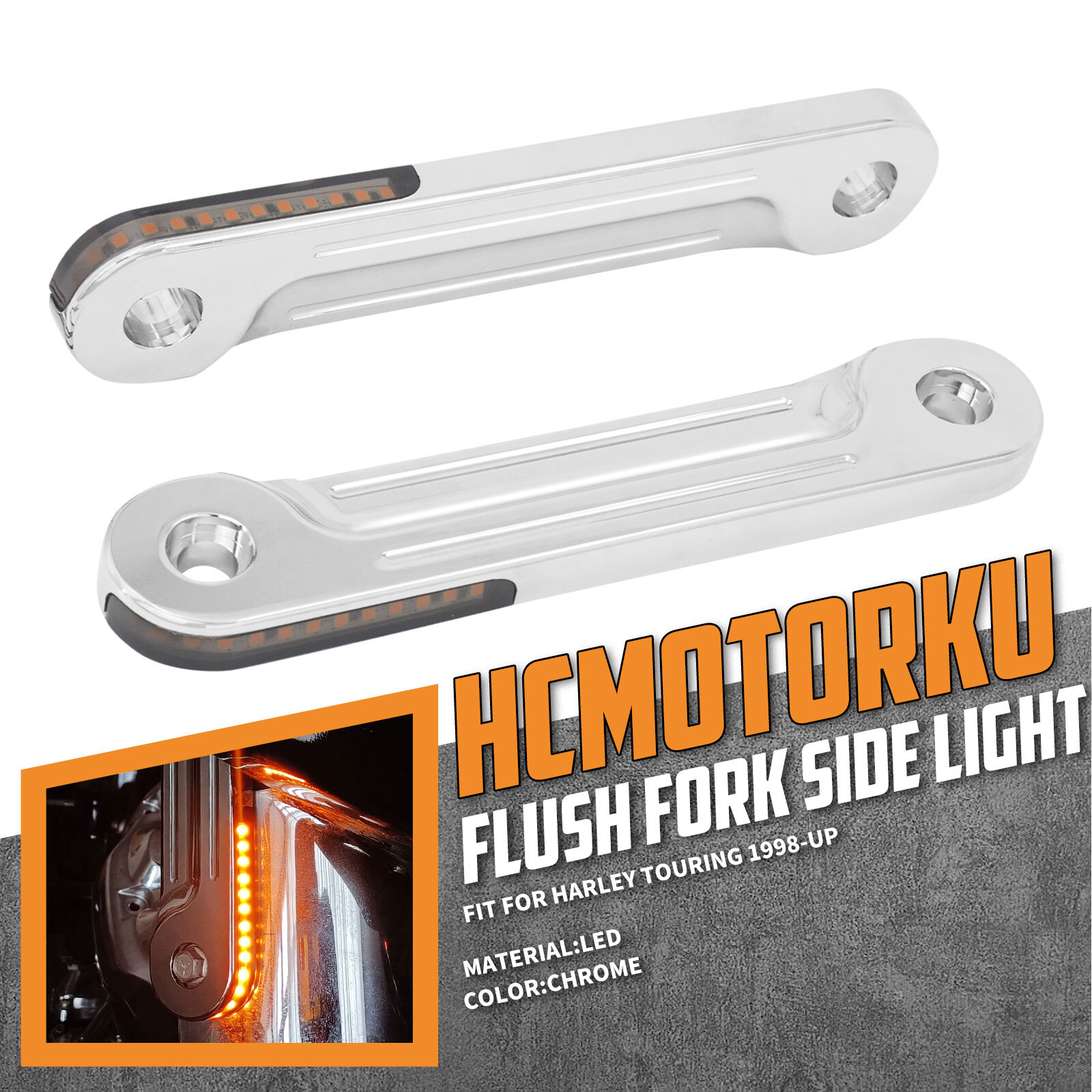 Chrome LED Flush Fork Turn Signal Side Light For Harley Road King Glide 98-2024