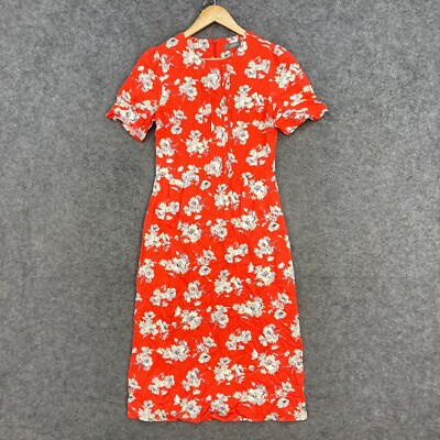 NEW Oasis Dress Womens Size S Small Red Floral Short Sleeve Shift Zip Slit 8531