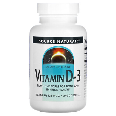 Source Naturals Витамин D-3 5 000 МЕ 240 капсул без молока, без яиц,