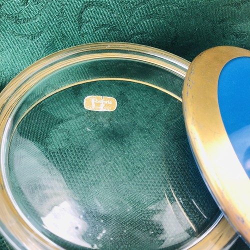 Fostoria Antique Perfume Bottle Powder Dish Dresser Combination 1930s Blue Gold