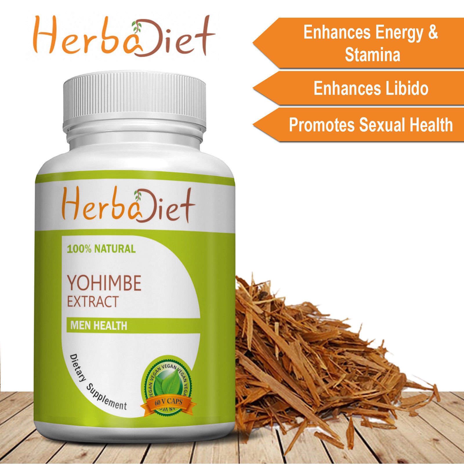 Yohiimbe Bark Extract Capsules Yohimbiine HCL 8 Fat Burner Loss Energy