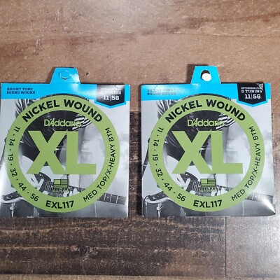 2 D'Addario EXL117 Nickel Wound Strings Medium Top/Extra-Heavy Bottom 11-56