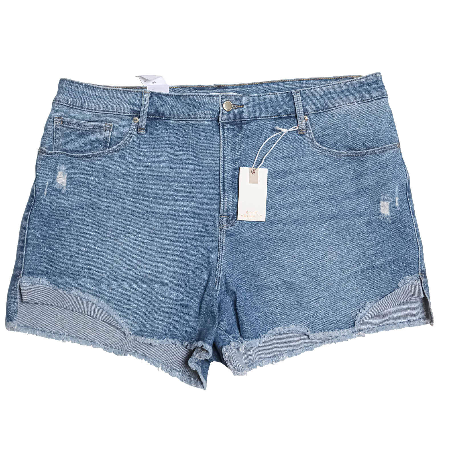Good American Good Curve Shorts Blue Denim Distressed Hem Women’s Size 18