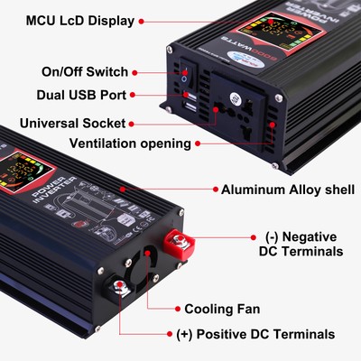 6000W Power Inverter DC 12V to AC 110V /120V Car Sine Wave Converter Dual USB