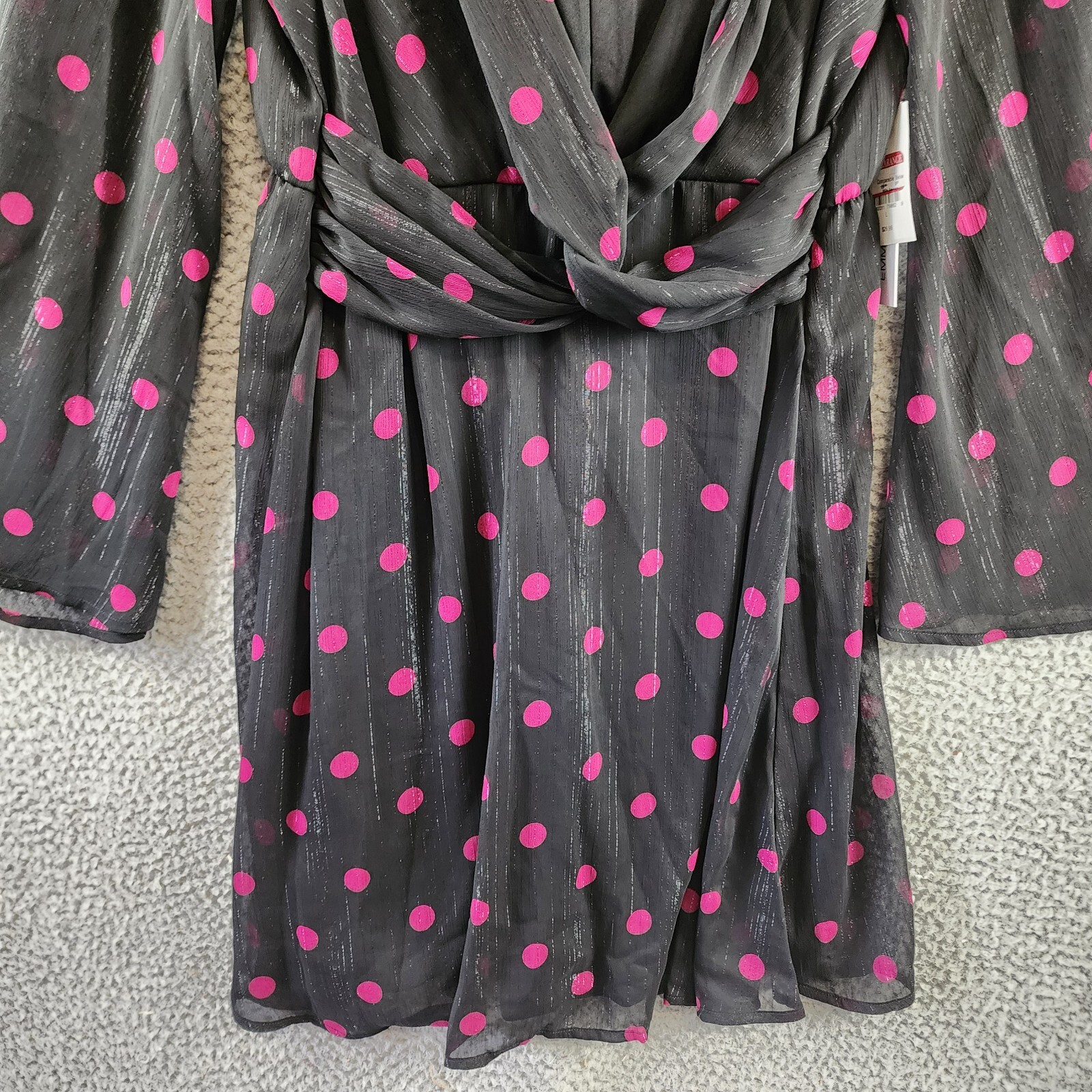 Emma & Michelle Faux Wrap Dress Women's L Black/Red Dot Snap Front Button Back - Picture 2 of 13
