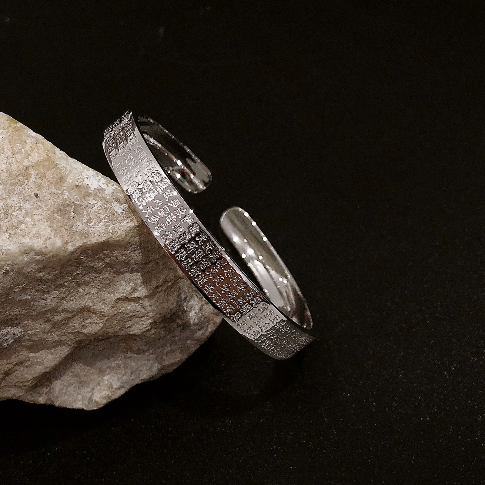 Pure S999 Sterling Silver Heart Sutra Wide Bracelet Bangle