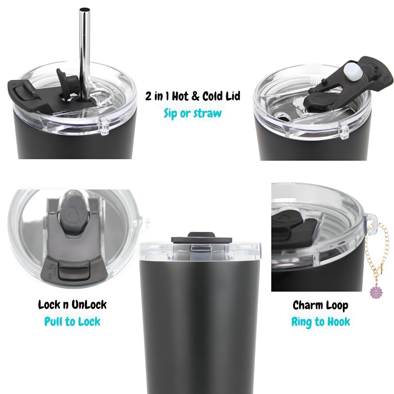 DRINCO 20 oz Stainless Steel Tumbler Insulated Coffee Cup Travel Mug With Straw