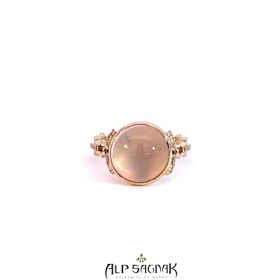 Alp Sagnak 18K Yellow Gold Ring Diamonds Rose Quartz