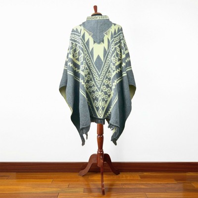 Alpaca wool Mens Unisex Hooded Poncho Aztec pattern all seasons boho hippie XXL