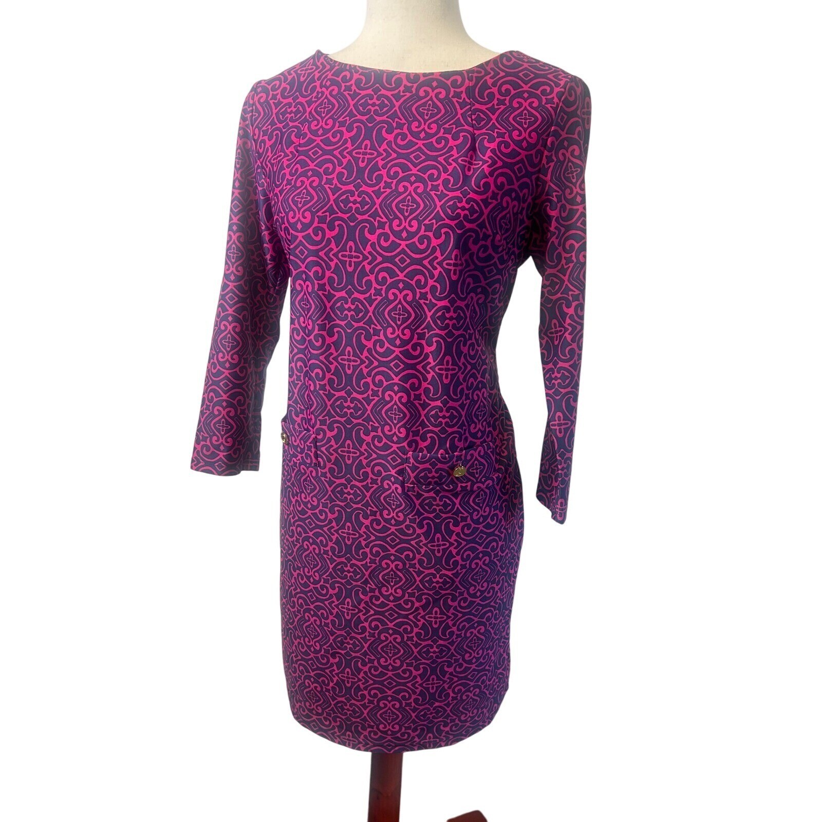 Jude Connally Sabine Shift Dress Women's Size Small Pink Blue Pointe Knit