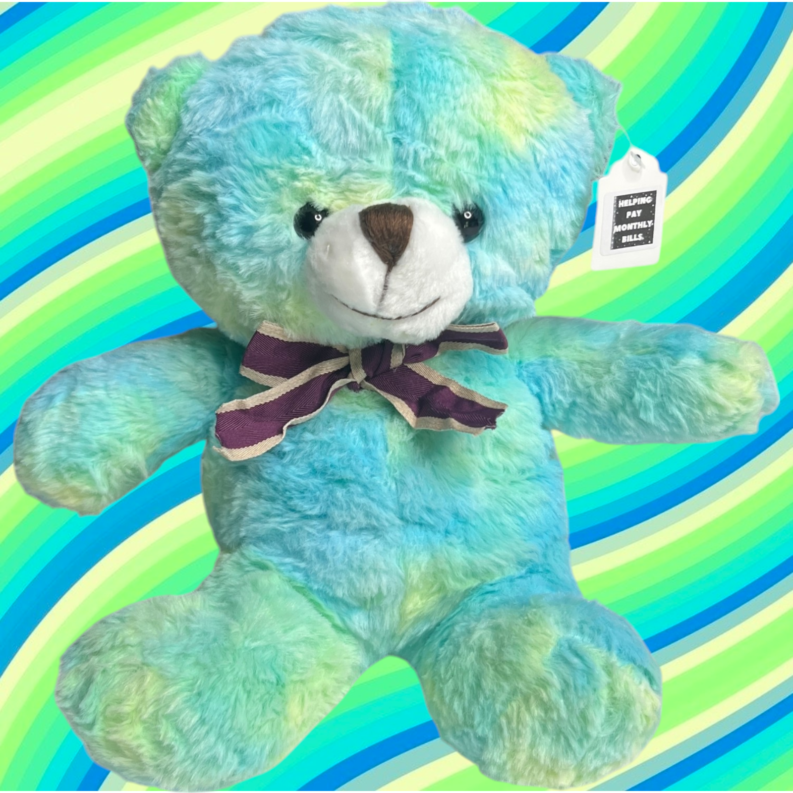 NEW Teddy Bear Plush Stuffed Animal Toy Tie Dye Rainbow Blue