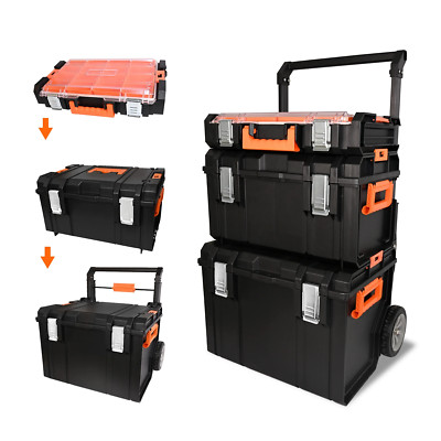 Stackable Rolling Tool Box Storage System Organizer Mobile Chest Box 4 Pieces 