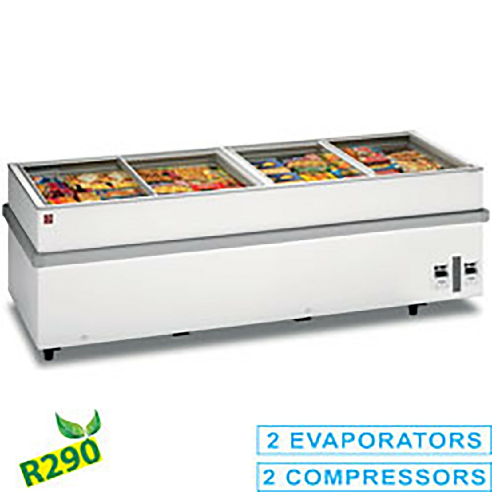 Gastronomie Panorama-Tiefkühltruhe, 2 Kompressoren, 1 Temperatur