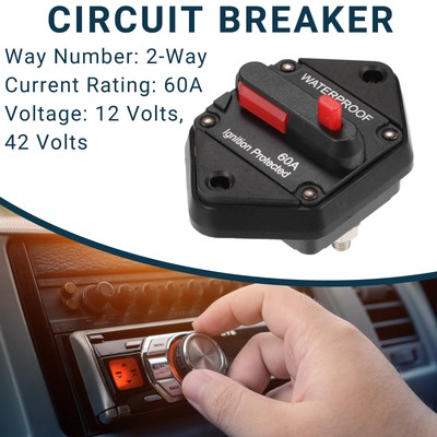 Car Circuit Breaker 60A 60 Amp Waterproof 12V-42V DC with Manual Reset 1 Pcs