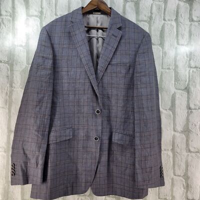 Joe Joseph Abboud 100% Linen 42Long Slim Lined Sport Coat Jacket Gray Windowpane