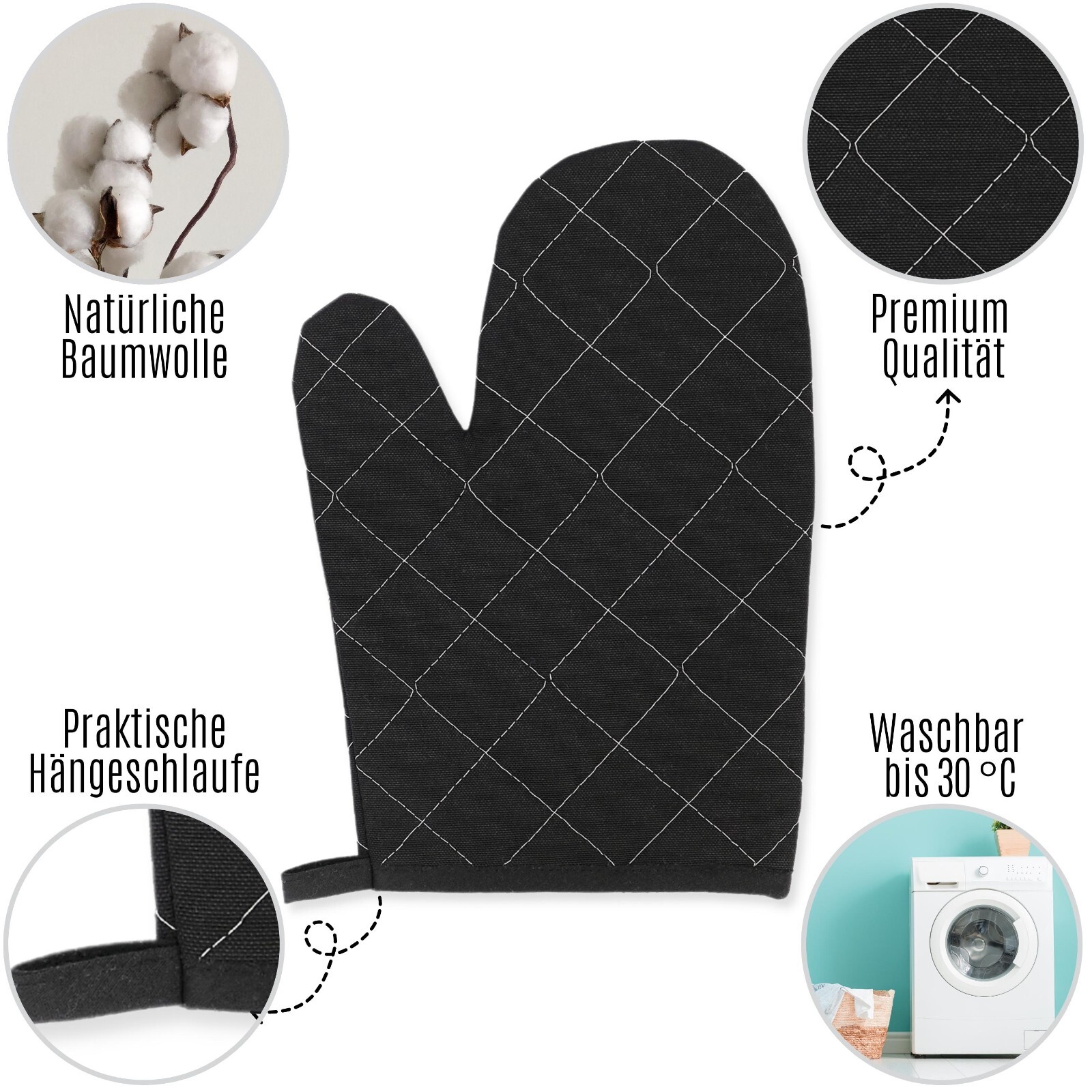 4-teiliges Set Ofenhandschuhe & Topflappen – Hitzebeständig, Aus Baumwolle, Mit Aufhänger