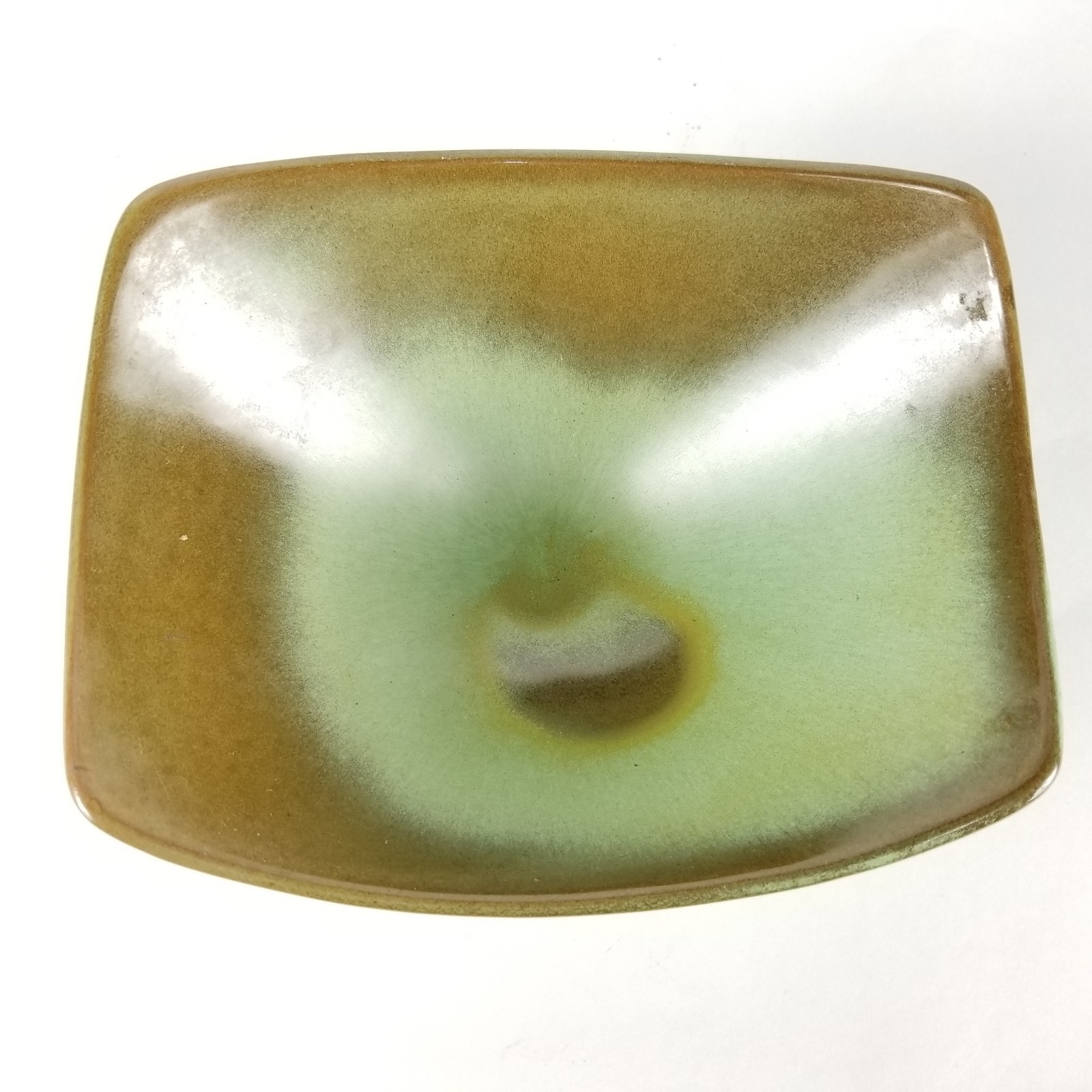 Vintage Frankoma F34 Green and Brown Deep Asian Style Rice Bowl Dish No Chips