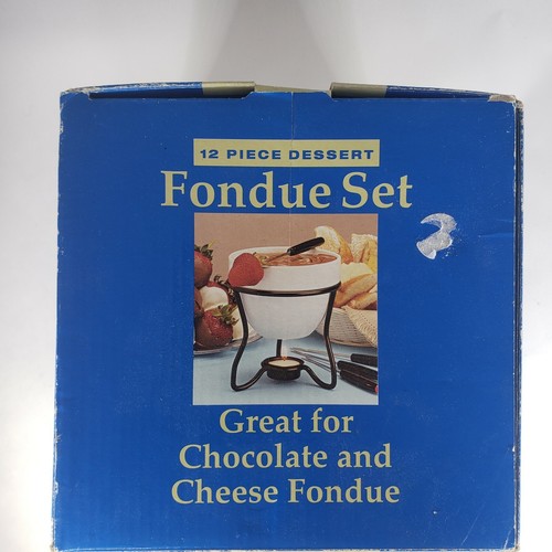 Vintage Wilton 12 Pc Dessert Fondue Set White Ceramic Bowl Fruit & Cheese Dip