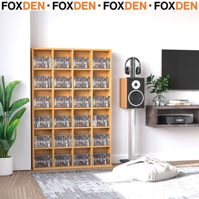 CD Tower Shelf Media Storage Unit Adjustable Shelves Beech Effect 89x20x130.5cm