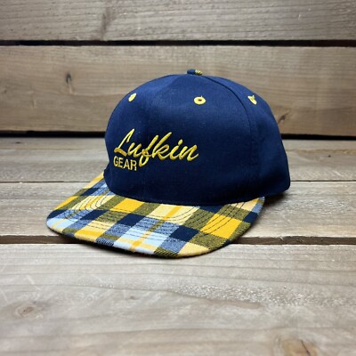 lufkin gearbox Transmission Blue Plaid Strapback Trucker Hat Cap