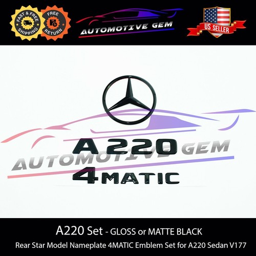 A220 4MATIC Rear Star Emblem Black Letter Badge Logo for AMG Mercedes V177 Sedan