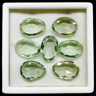 7 Pcs Natural Green Amethyst 18-19mm Fancy Rose Checker Cut Loose Gemstones