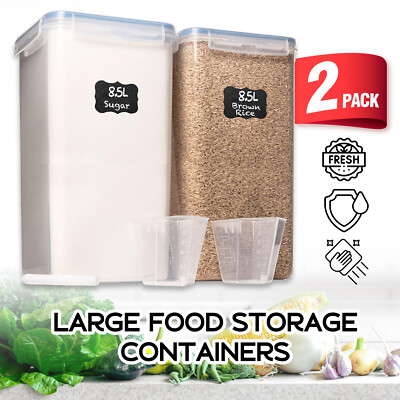 Set of 2 Extra Large Food Storage Containers with Airtight Lids, 8.5L / 287 Oz