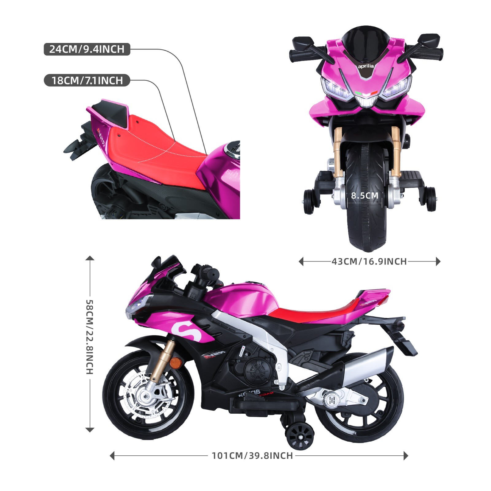 12V Kids Electric Motorcycle Ride on Toy w/LED Lights Bluetooth Music