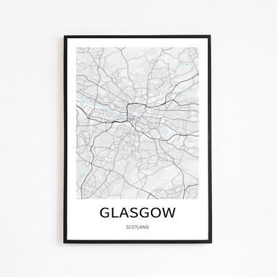 Glasgow Scotland City Map Travel Poster Minimalist A5 Home Decor Wall Art Print 