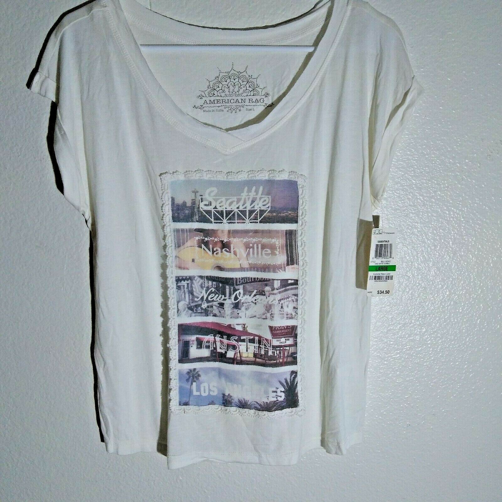 New American Rag Women Short Sleeve T-Shirt Top L Beige City