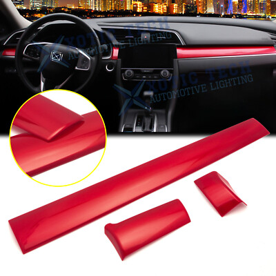 Red Center Console Dashboard Strip Cover Molding Trims For Honda Civic 2016-2021
