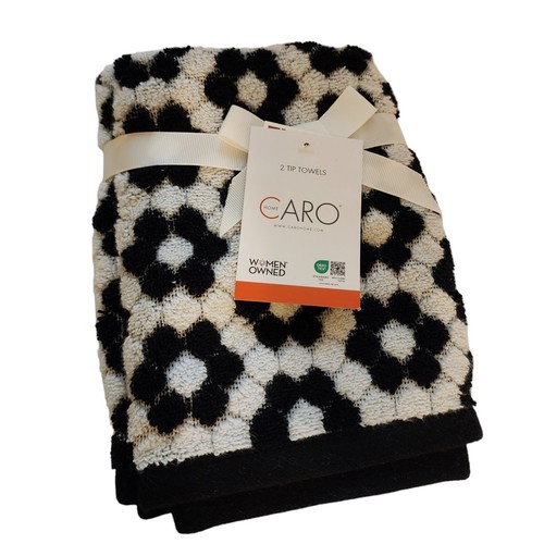 NEW CARO BLACK AND WHITE Abstract PATTERN OEKO-TEX 100% COTTON  2 TIP TOWELS