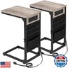 AMHANCIBLE C Shaped End Table with Charging Station, TV Tray Set of 2, Couch Tables with Storage Bag, Slide Under Sofa Side Table with USB Ports and Outlets for Living Room, Grey HET04CGY
