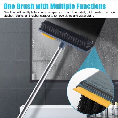 Floor Scrub Brush 2 in 1 Cleaning Scraper & Push Broom Stiff Bristle Long Handle