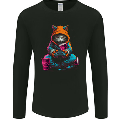 A Gaming Cat Cool Gamer Video Games Mens Long Sleeve T-Shirt