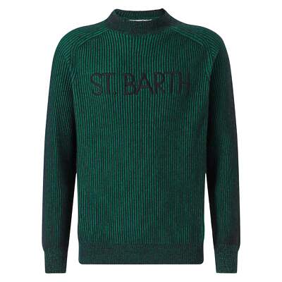 Pre-owned Mc2 Saint Barth Man Green Half-turtleneck Ribbed Sweater