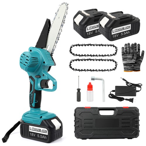 4+6" Electric Mini Chainsaw Cordless Handheld Saw 2 Battery + 4 Chain for Makita