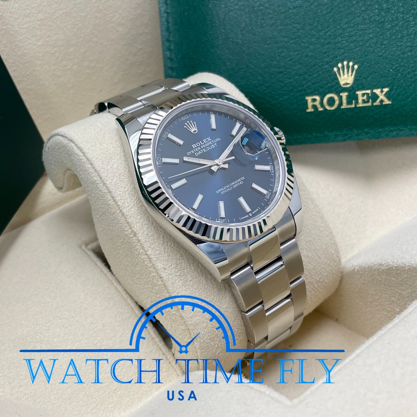 Pre-owned Rolex Datejust 41mm 126334 Fluted Bezel Blue Index Dial Oyster Bracelet Steel