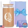 Initial Glass Cups with Lids and Straws, Monogrammed Gifts for Women, 16oz Beer Glass Tumbler, Iced Coffee Mug, Personalized Gift with Box and Card. Employee Appreciation Gifts Birthday Gift for Her