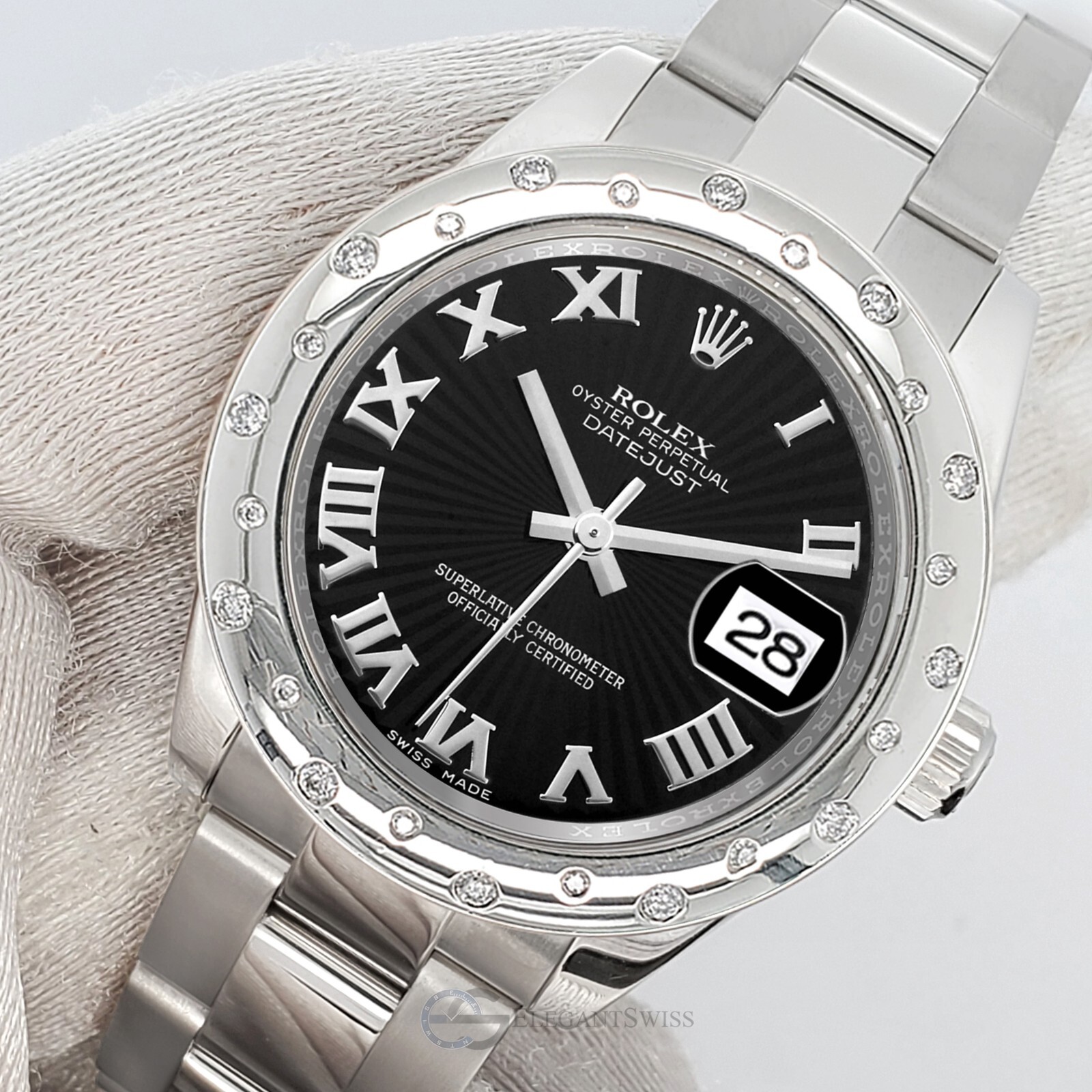Rolex Datejust Midsize 31mm Black Sunbeam Scattered Diamond