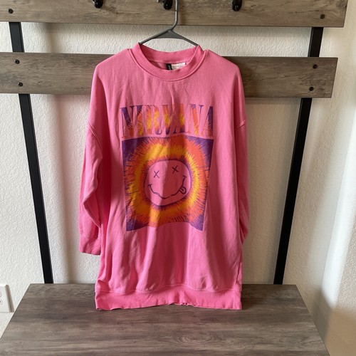 H&M Divided Pink Nirvana Sweatshirt Dress Oversized Size