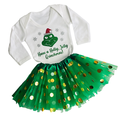 BABY M DCHEN WEIHNACHTEN GRINCH OUTFIT Strampler Tutu Rock
