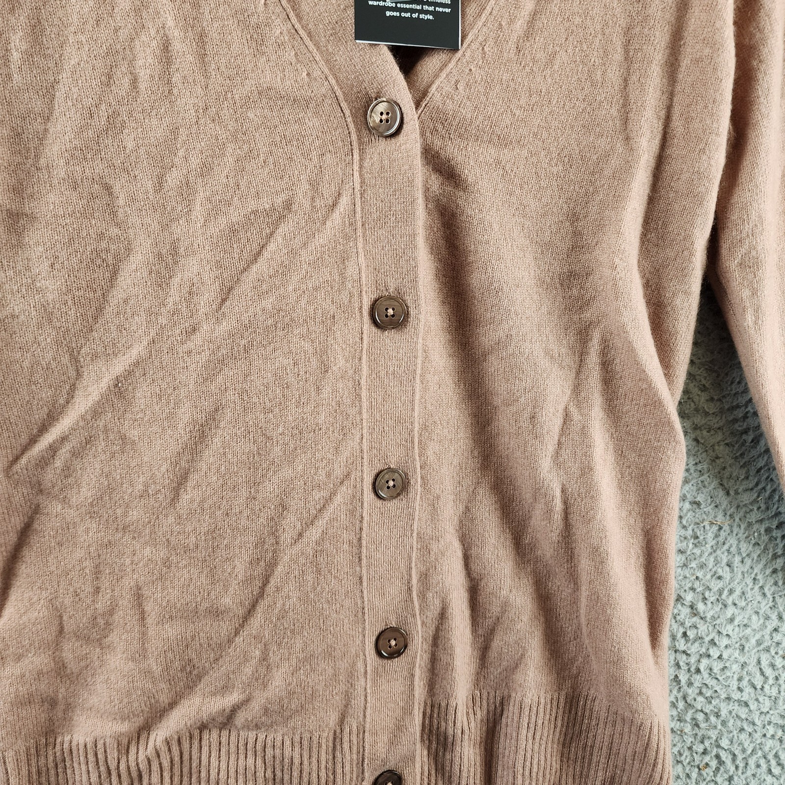 C by Bloomingdale's Cashmere Grandfather Cardigan Women's S Camel V-Neck L/S - Picture 10 of 13