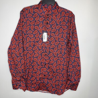 Luchiano Visconti Black Mens Red Paisley Multi Colored Button Down Shirt SZ M
