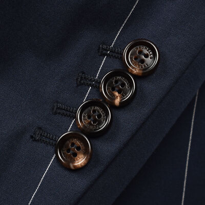 Pre-owned Brunello Cucinelli Men's Striped Navy Coitton 3 Button Casual Blazer In Blue